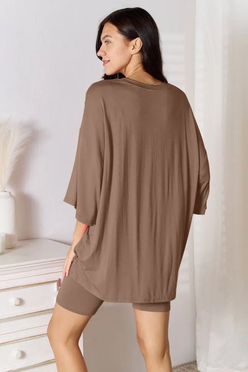 Basic Bae Full Size Soft Rayon Three - Quarter Sleeve Top and Shorts Set - Love Salve